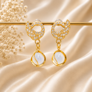 Golden Swan Drops Pearl Earrings