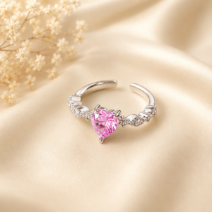 Silver Plated Heart CZ Anti-Tarnish Ring