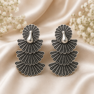 file_00000000fda8820885b6d2e28d1ea197 Oxidised Peacock Fan Style Jhumka Earrings