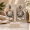 Oxidised Silver Moon Pearl Earrings