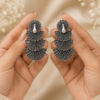Oxidised Peacock Fan Style Jhumka Earrings