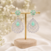 Silver Plated Mint Green Floral Teardrop Chandelier Earrings