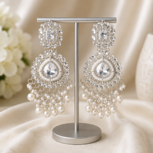 Silver Plated Kundan Pearl Chandbali Earrings