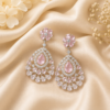 Silver Plated Pink Floral Teardrop Chandelier Earrings