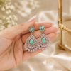 Silver Plated Mint Green Floral Teardrop Chandelier Earrings