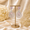 Silver Plated Pink Floral Teardrop Chandelier Earrings