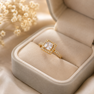 file_000000007408820888157e57a39a3a2d 18K Gold Plated Square Halo American Diamond Ring