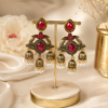 Antique Gold Peacock Design Triple Jhumka Earrings