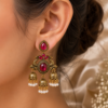 Antique Gold Peacock Design Triple Jhumka Earrings