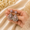 Silver Plated Pink Floral Teardrop Chandelier Earrings