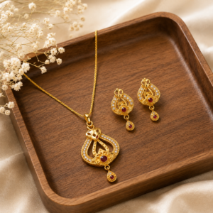 file_00000000c4a48211a5288bbc9744818c Gold Plated Ruby Studded Heart Design Pendant Set