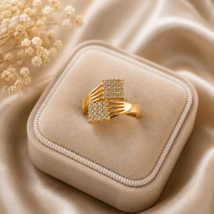 18K Gold Plated Double Rectangle American Diamond Cocktail Ring
