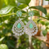 Silver Plated Mint Green Floral Teardrop Chandelier Earrings