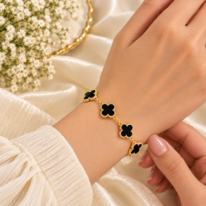 black_clover_bracelet_TRUE_PNG Gold Plated Black Clover Charm Chain Bracelet