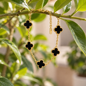 black_clover_necklace_TRUE_PNG Gold Plated Black Clover Charm Chain Bracelet