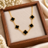 black_clover_necklace_wooden_tray_original-2 Gold Plated Black Clover Charm Chain Bracelet