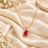 cream_cloth_necklace_TRUE_PNG Gold Plated Ruby Red Teardrop Pendant Chain