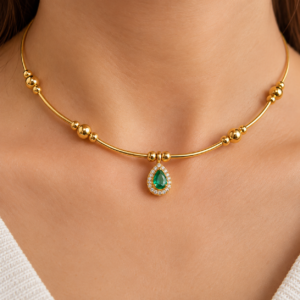 file_00000000b83c8211b05efbdf59539bec Gold Plated Emerald Teardrop Beaded chain Pendant