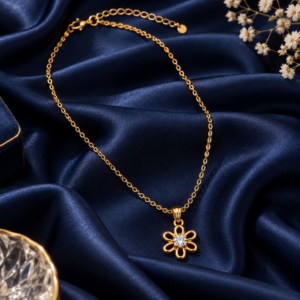 flower_necklace_blue_satin_original Gold Plated Fancy Flower AD Chain Pendant