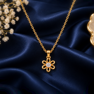 flower_necklace_navy_blue_satin_original Gold Plated Fancy Flower AD Chain Pendant