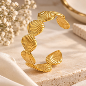 gold_shell_bracelet_TRUE_PNG-1 Gold Plated Scallop Shell Openable Cuff Bracelet