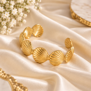 gold_shell_bracelet_cloth_TRUE_PNG-1 Gold Plated Scallop Shell Openable Cuff Bracelet