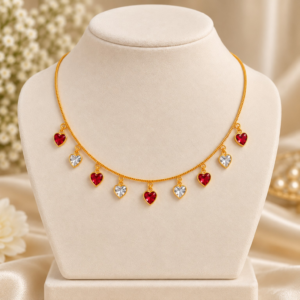 necklace_display_original_png-2 Gold Plated Red & White Heart Charm Chain Necklace