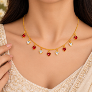 necklace_model_original_png Gold Plated Red & White Heart Charm Chain Necklace