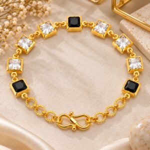 Gold Plated Black & White Stone Bracelet