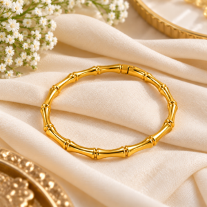 bangle_cream_cloth_original Anti Tarnish 18k Gold Bamboo Design Bracelet