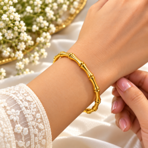 Anti Tarnish 18k Gold Bamboo Design Bracelet
