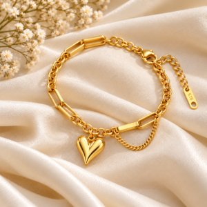 Gold Plated Puffy Heart Charm Bracelet