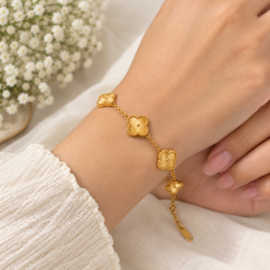 bracelet_hand_1500x1500_original Gold Plated Four Leaf Clover Charm Chain Bracelet