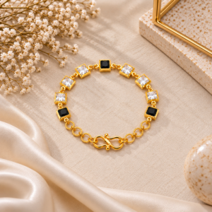 Gold Plated Black & White Stone Bracelet