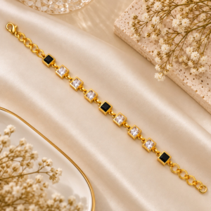 Gold Plated Black & White Stone Bracelet