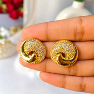 Gold Plated CZ Studded Swirl Design Stud Earrings