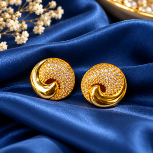 Gold Plated CZ Studded Swirl Design Stud Earrings