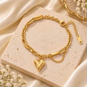heart_bracelet_original_92ee2726 Gold Plated Puffy Heart Charm Bracelet