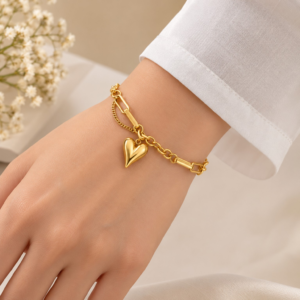 heart_bracelet_wrist_original_c8ea75f3 Gold Plated Puffy Heart Charm Bracelet