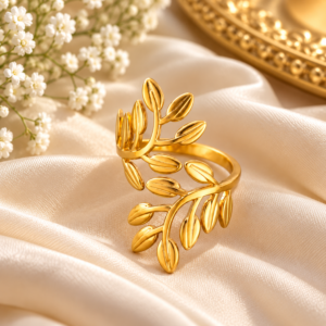 Gold Plated Leaf Design Adjustable Ring