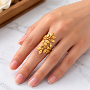Gold Plated Leaf Design Adjustable Ring