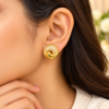 Gold Plated CZ Studded Swirl Design Stud Earrings